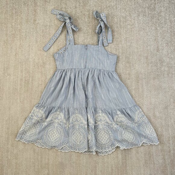 Francesca’s Mi Ami Blue White Eyelet Embroidered Mini Dress S With Bow Tie Strap - Picture 4 of 14
